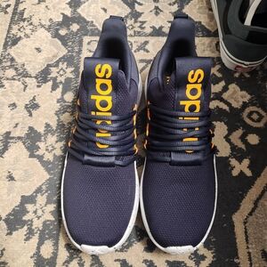 Adidas Men's Navy Slip-on Sneakers with Orange Logo